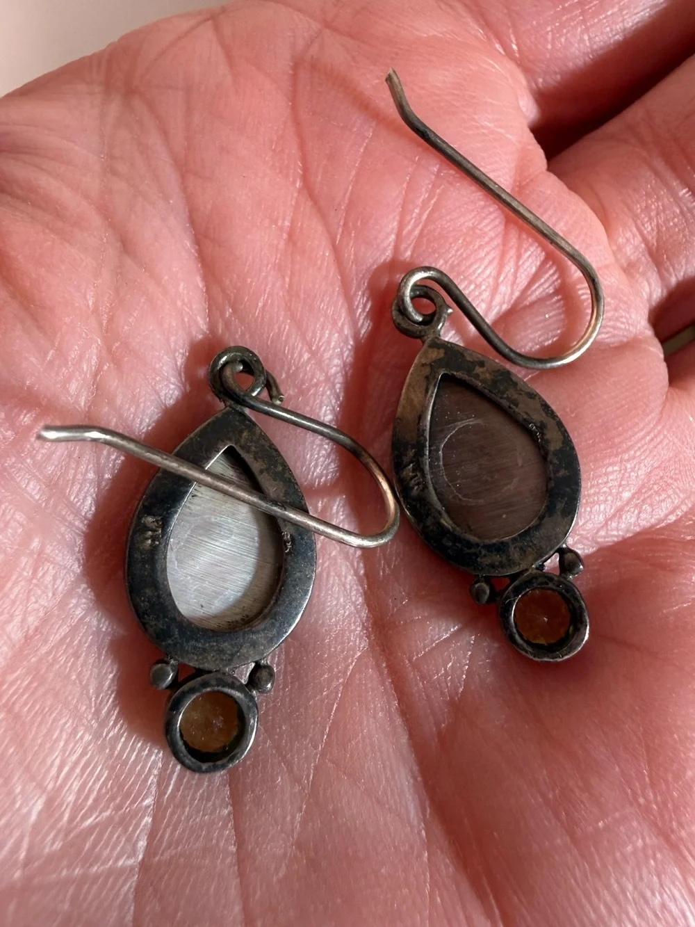 Sterling silver Abalone shell tear drop green Peridot Dangle Minimalist earrings